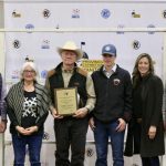 Guilford family and friends at the National Western Hereford Show in Brandon, Man. last fall. L to R: Michael Latimer (Canadian Hereford Association) Diane and Don Guilford, their grandson, Josh, and his mother, Andrea Guilford, and Albert Rimke (Canadian Hereford Association director and friend).