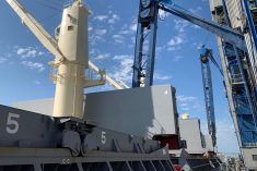A ship is docked for unloading at G3’s St. Lawrence River terminal at Trois-Rivieres, Que. (G3.ca)