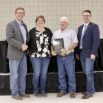 Chad Nicholas, Canadian Hereford Association president, Jackie and Wally Mitchell and Michael Latimer, Canadian Hereford Association executive director.