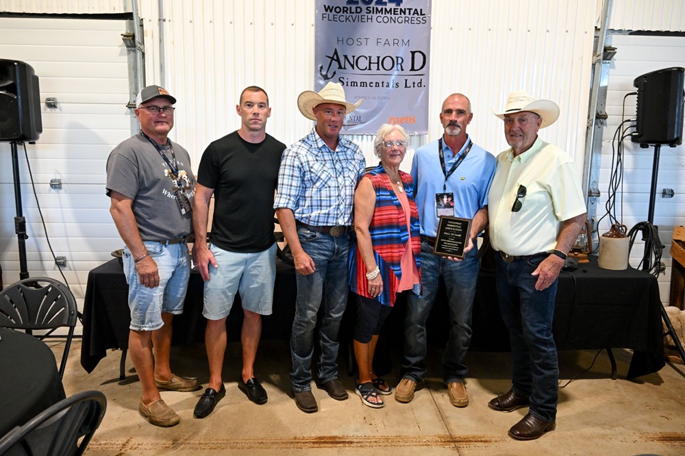 The Mapletoft family (Little Pipe Stone Ranch) being inducted into the Canadian Simmental Association Hall of Fame.
