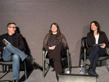 Agronomists Brunel Sabourin, Breanna Miller-Friesen and Karen Fatteicher discuss the challenges of canola variety selection at AgDays in Brandon Manitoba on January 21. PHOTO: Don Norman
