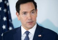 U.S. Secretary of State Marco Rubio speaks with reporters following the G7 foreign ministers meeting in La Malbaie, Quebec, Canada March 14, 2025. SAUL LOEB/Pool via REUTERS
