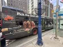 Canada Beef placed a wrap on the exterior of a Toronto transit bus in a recent marketing campaign to encourage Canadians to buy Canadian beef products.