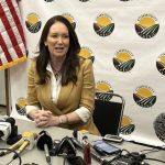 FILE PHOTO – U.S. agriculture secretary Brooke Rollins speaks to the media at the Commodity Classic in Denver. Photo: Robert Arnason