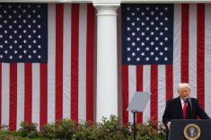 President Donald Trump speaks during a ‘Liberation Day’ event in the Rose Garden at the White House on April 2, 2025 in Washington, D.C. Photo: Samuel Corum/Sipa USA via Reuters Connect.