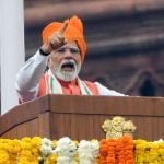 New Delhi, Aug 15 (ANI): Indian Prime Minister Narendra Modi addresses the nation from the ramparts of Red Fort on 79th Independence Day, in New Delhi on Friday, Aug. 15. (ANI Photo/Rahul Singh)No Use India.
