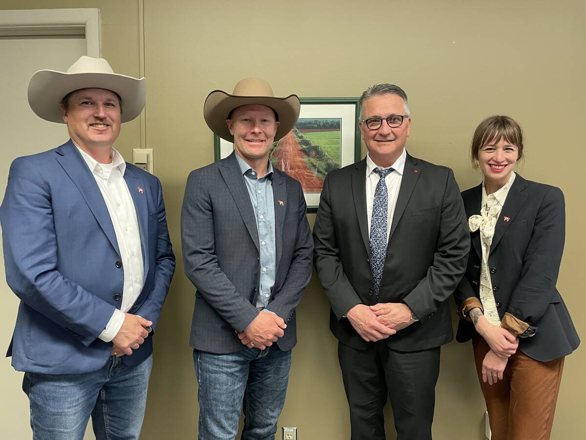 CCA also met with Heath MacDonald, federal ag minister. L to R: Nathan Phinney, Tyler Fulton, Heath MacDonald, Jennifer Babcock. Photo: Canadian Cattle Association