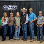 2025 Angus Roots scholarship recipients. L to R: Belinda Wagner, Canadian Junior Angus Coordinator, Navada Murray, Paisley Robertson, Madison Hammell, Joran Frey, Daniel Pierson, Karsen Van Sickle and Chad Lorenz, CAF Director.