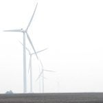 Windmills in central Manitoba disappear into heavy smoke June 9, 2025. Wildfires in Manitoba and across Western Canada led to widespread air quality warnings through May and June 2025. Photo: Alexis Stockford
