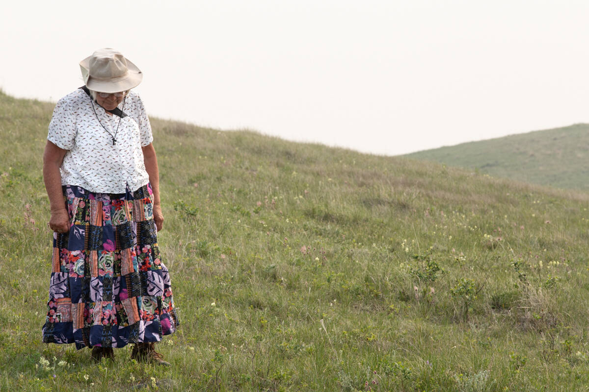 Paula Maier, a member of the Treaty Land Sharing Network, at Box H Farms near Gladmar, Sask. Box H hosted an event to mark the start of the network’s Indigenous Advisory Circle. Photo: Valerie Zink