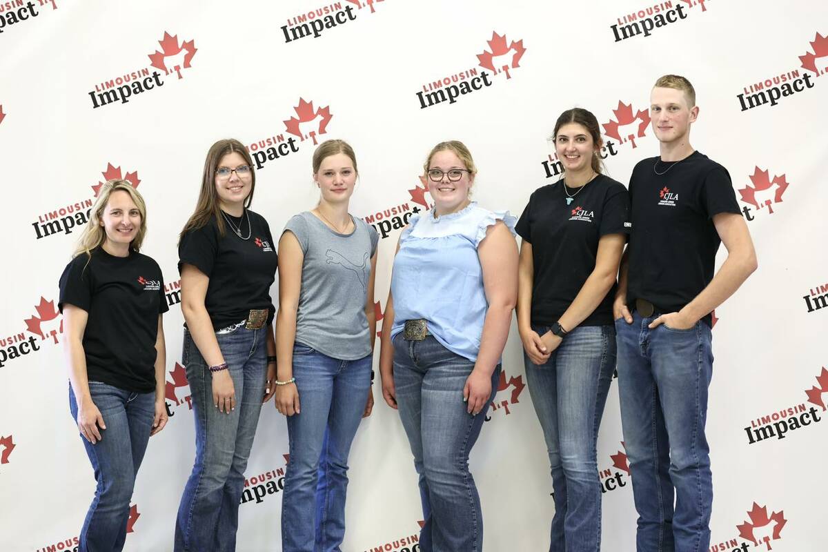 The 2025-2026 Canadian Junior Limousin Association board of directors. L to R: CJLA coordinator Laura Ecklund, Jocelyn Kennedy, Leah Post, Laura Seward, Emma Qually and Carson Zwambag. Photo: Supplied