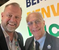 Eric Bienvenue, president of Canada Beef, and Dr. Juan Jos&eacute; Grigera Na&oacute;n, International Meat Secretariat president, at the World Meat Congress in Brazil. Photo: Canada Beef