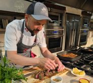 Mathieu Par&eacute;, executive director of the Canadian Beef Centre of Excellence, creates the steak dippables dish at the Calgary Stampede Kitchen Theatre. Photo: Canada Beef