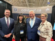 L to R: Ontario Minister of Agriculture Trevor Jones, Canada Beef's Kelly Hyde, Ontario Premier Doug Ford and Canada Beef's Michelle McAdoo at Toronto's Royal Agricultural Winter Fair in November. Photo: Canada Beef