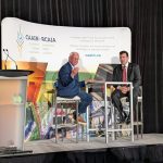 MP Kody Blois speaks with Kim McConnell at the Canadian Agri-Food Automation and Intelligence Network (CAAIN) Fireside Chat on Feb. 9. Photo: Jonah Grignon
